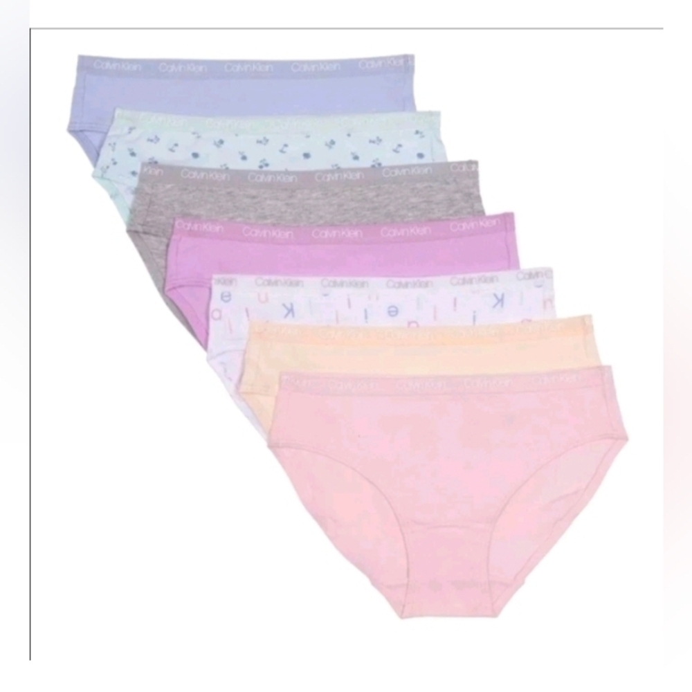 Calvin Klein Girls’ Bikini Underwear Cotton Stretch Tag-Free, 7-pack Size XL